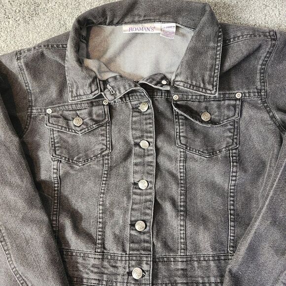 Roaman’s Plus Size Denim Jacket Women’s 16W Black Jean Coat Casual Outerwear - Picture 2 of 8